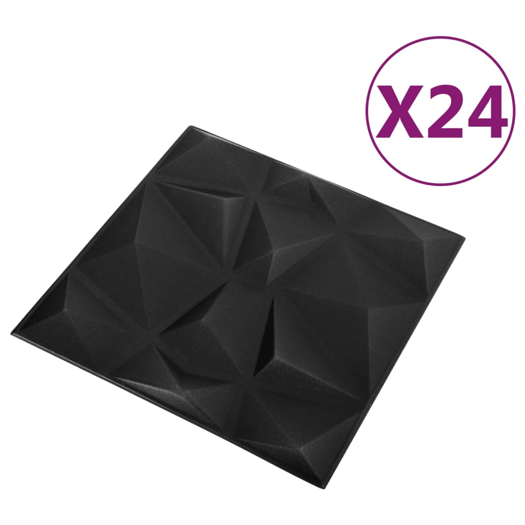 vidaXL Panneaux muraux 3D 24 pcs 50x50 cm noir diamant 6 m²