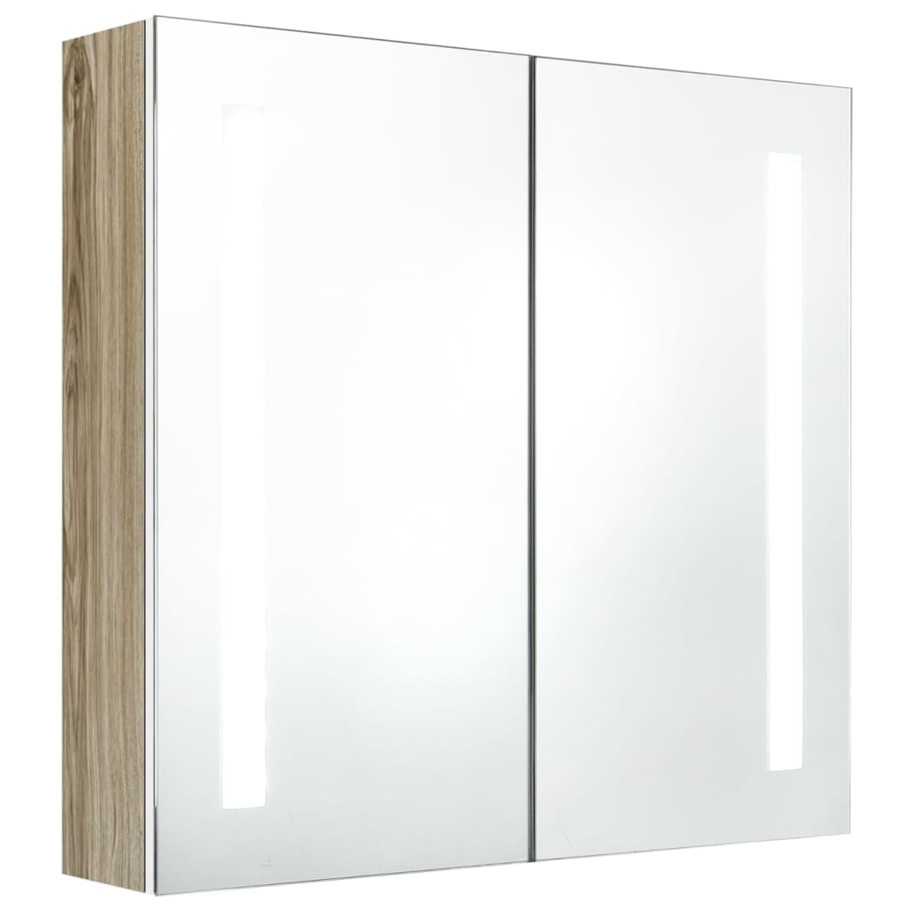 vidaXL Armoire de salle de bain à miroir LED blanc et chêne 62x14x60cm