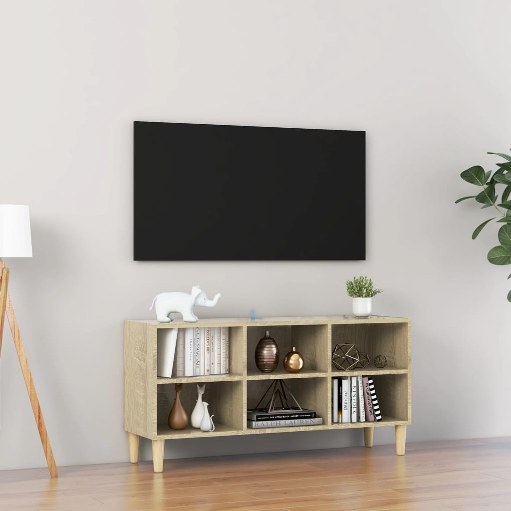 vidaXL Meuble TV avec pieds en bois massif Chêne sonoma 103,5x30x50 cm