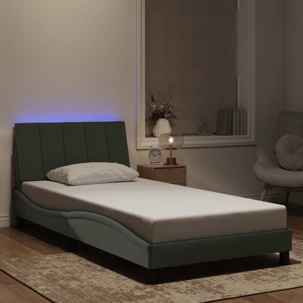 vidaXL Cadre de lit avec lumières LED gris clair 100x200 cm velours
