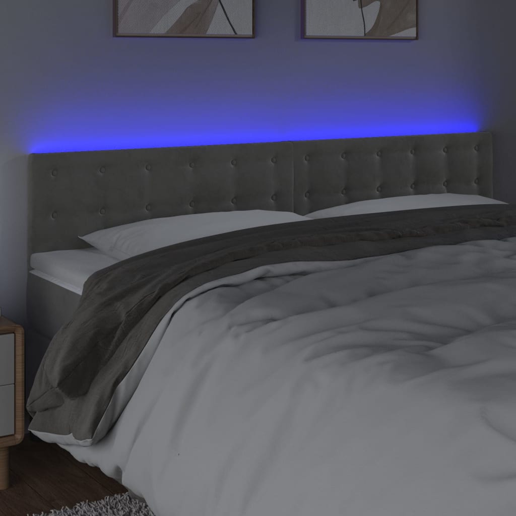 vidaXL Tête de lit à LED Gris clair 180x5x78/88 cm Velours