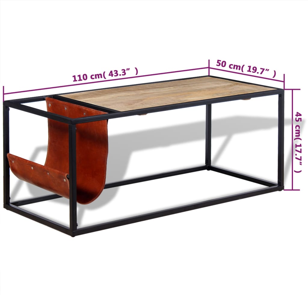 vidaXL Table basse avec porte-revues Cuir véritable 110 x 50 x 45 cm