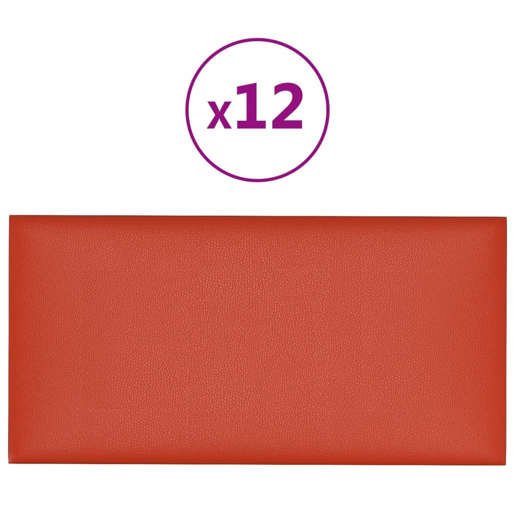 vidaXL Panneaux muraux 12 pcs Rouge 30x15 cm Similicuir 0,54 m²