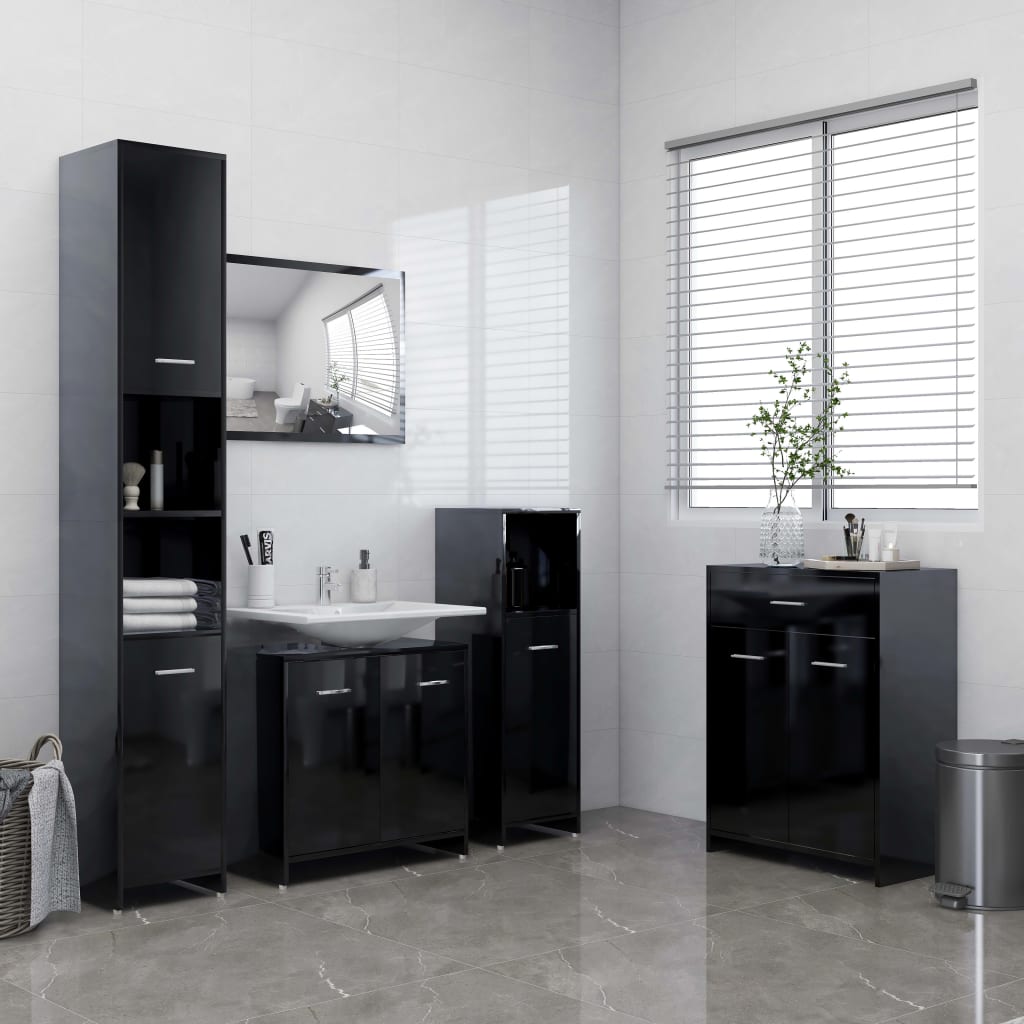 vidaXL Armoire de salle de bain Noir brillant 60x33x80 cm Aggloméré