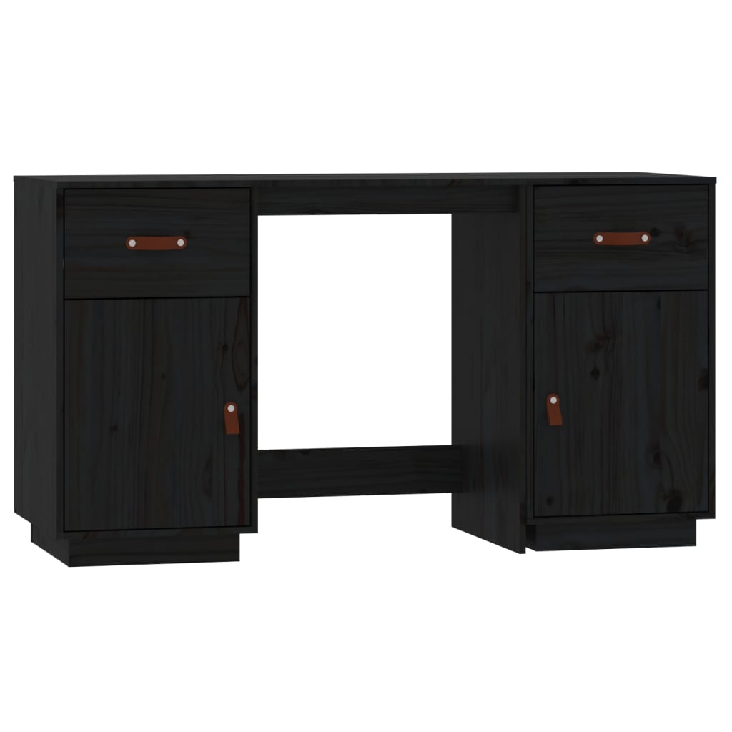 vidaXL Bureau avec armoires Noir 135x50x75 cm Bois massif de pin