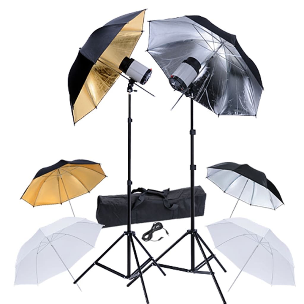 Kit 2 flashes studio120Ws avec 6 parapluies & 2 trépieds