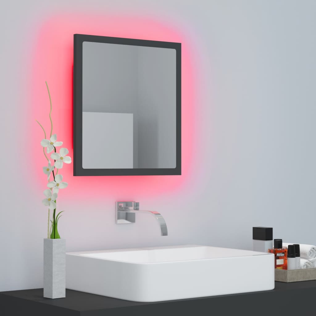 vidaXL Miroir à LED de salle de bain Gris 40x8,5x37 cm Acrylique
