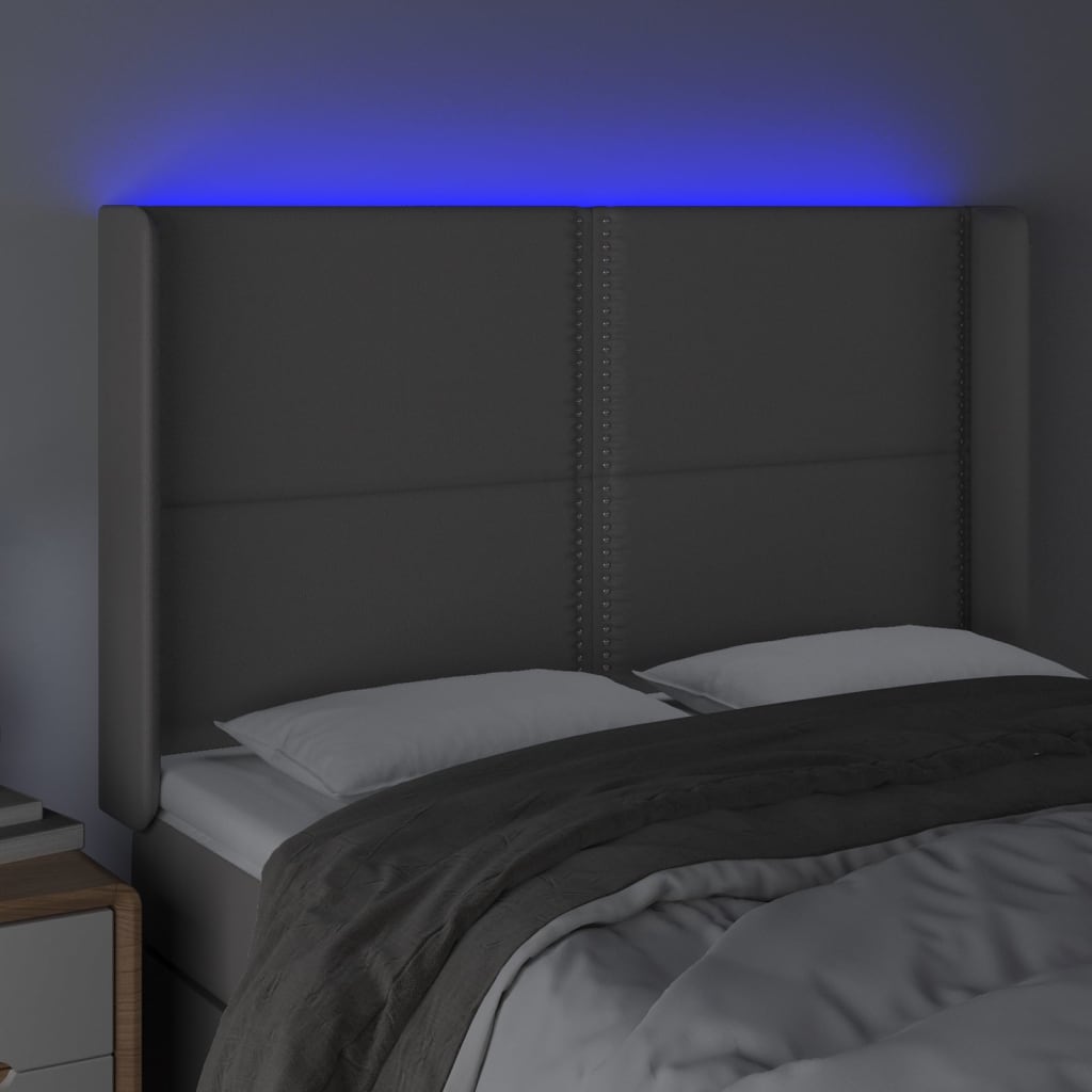 vidaXL Tête de lit à LED Gris 147x16x118/128 cm Similicuir