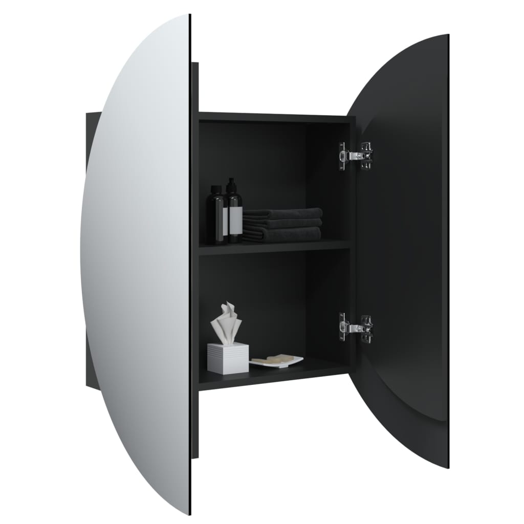 vidaXL Armoire de salle de bain miroir rond et LED Noir 54x54x17,5 cm