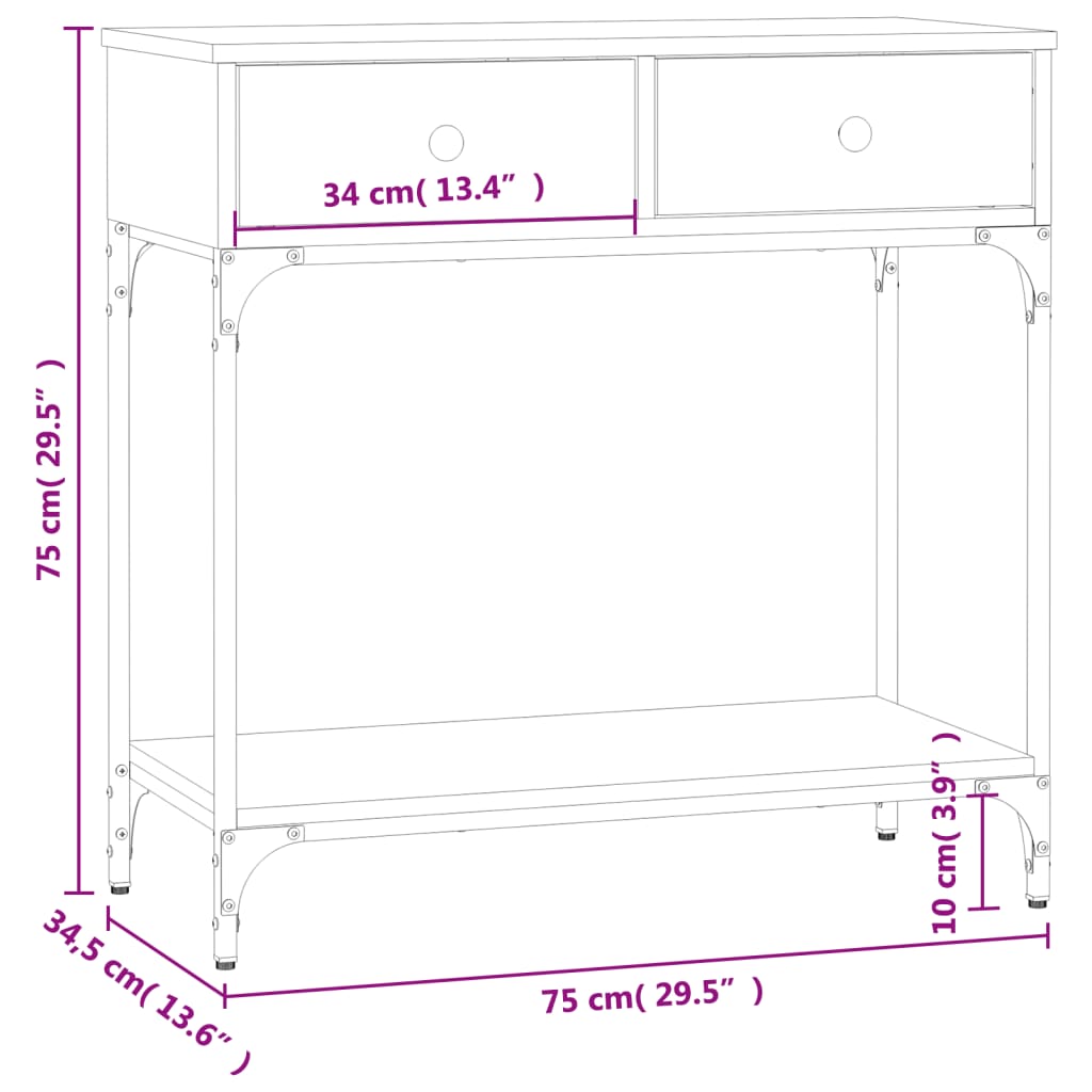 vidaXL Table console noir 75x34,5x75 cm bois d'ingénierie