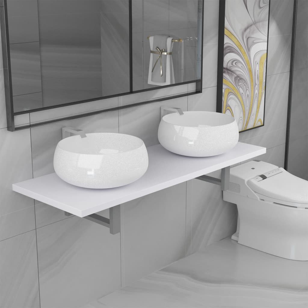vidaXL Meuble de salle de bain à 3 pcs Céramique Blanc