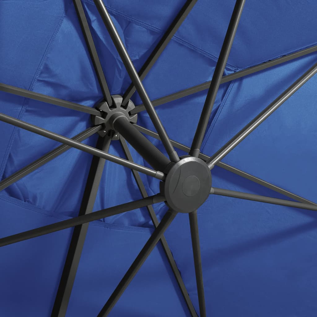 vidaXL Parasol déporté avec mât et lumières LED Bleu azur 300 cm