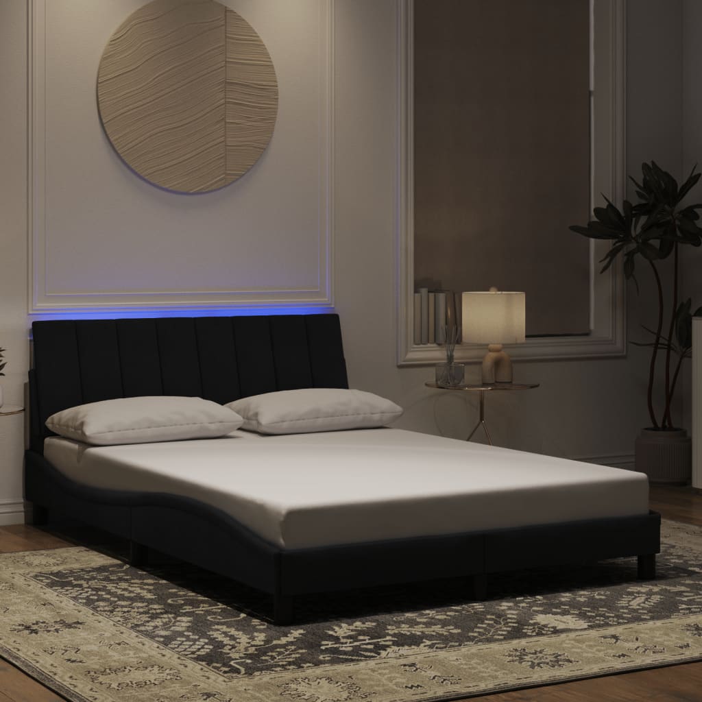 vidaXL Cadre de lit avec lumières LED noir 140x190 cm velours