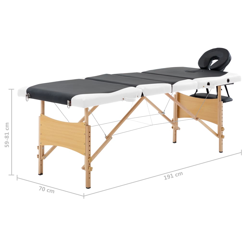 vidaXL Table de massage pliable 4 zones Bois Noir et blanc