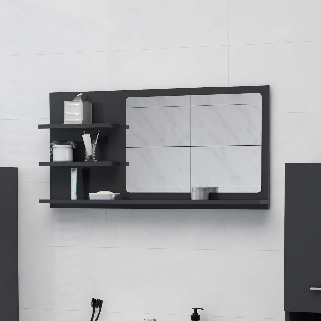 vidaXL Miroir de salle de bain gris 90x10,5x45 cm bois d’ingénierie