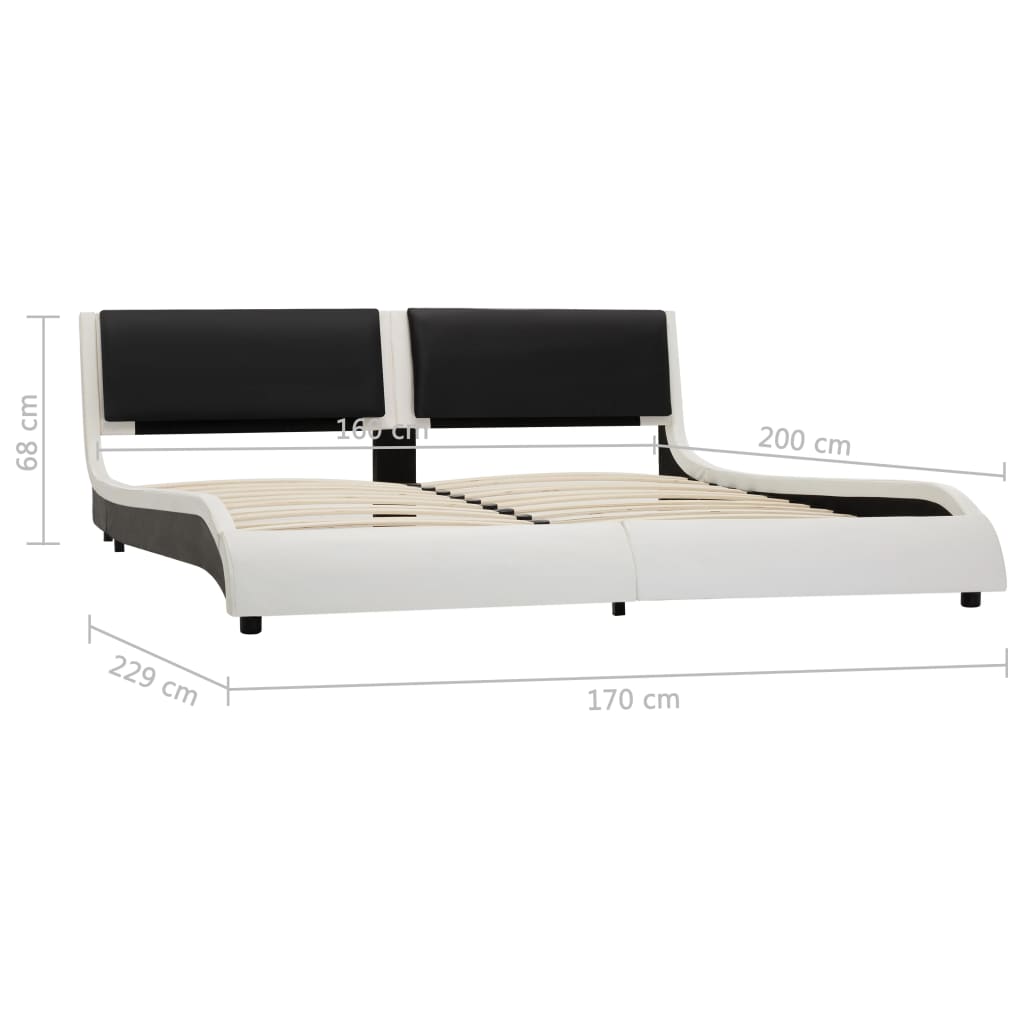 vidaXL Cadre de lit avec LED Blanc et noir Similicuir 160 x 200 cm