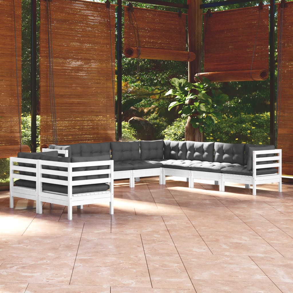 vidaXL Salon de jardin 9 pcs avec coussins blanc bois de pin massif