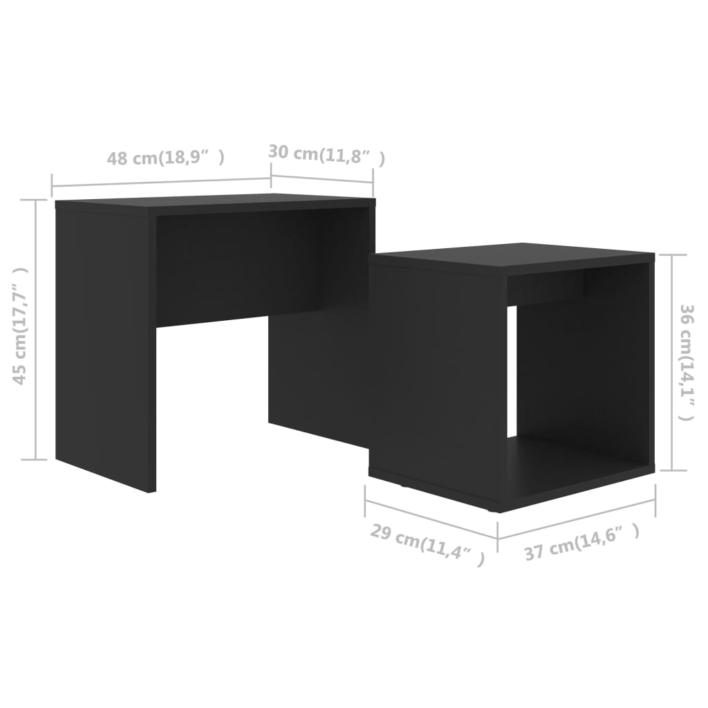 vidaXL Ensemble de tables basses Noir 48x30x45 cm Aggloméré