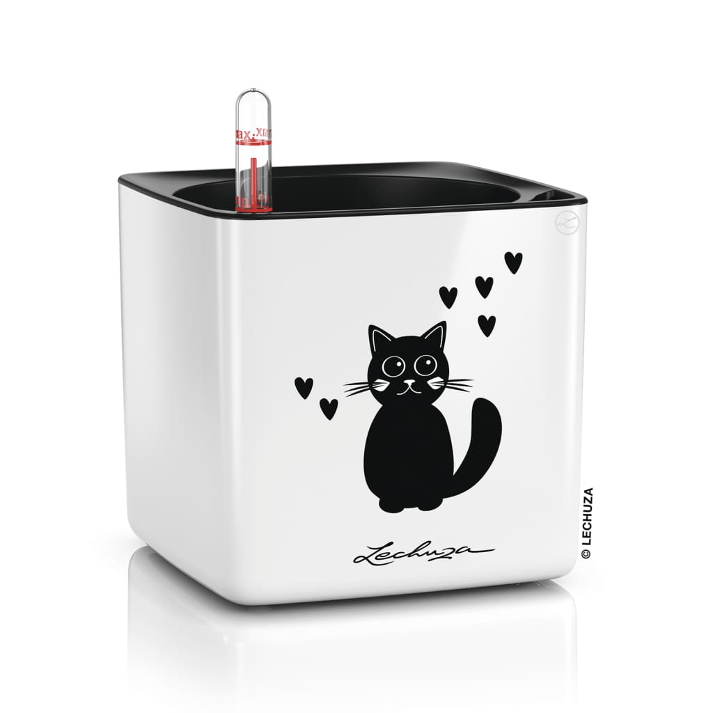 LECHUZA Jardinière de table CUBE Glossy CAT 14 ALL-IN-ONE Blanc