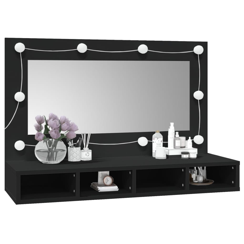vidaXL Armoire à miroir avec LED noir 90x31,5x62 cm