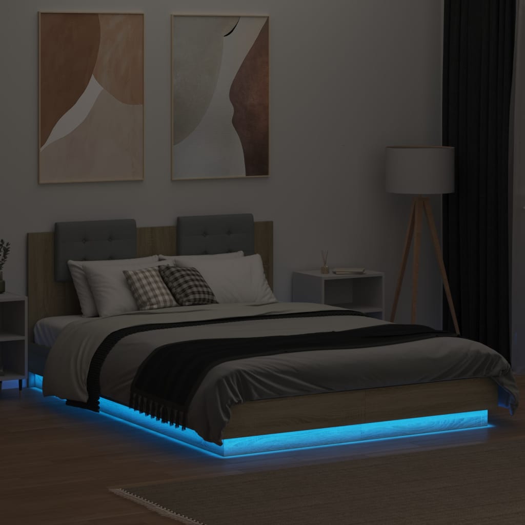 vidaXL Cadre de lit tête de lit et lumières LED chêne sonoma 150x200cm