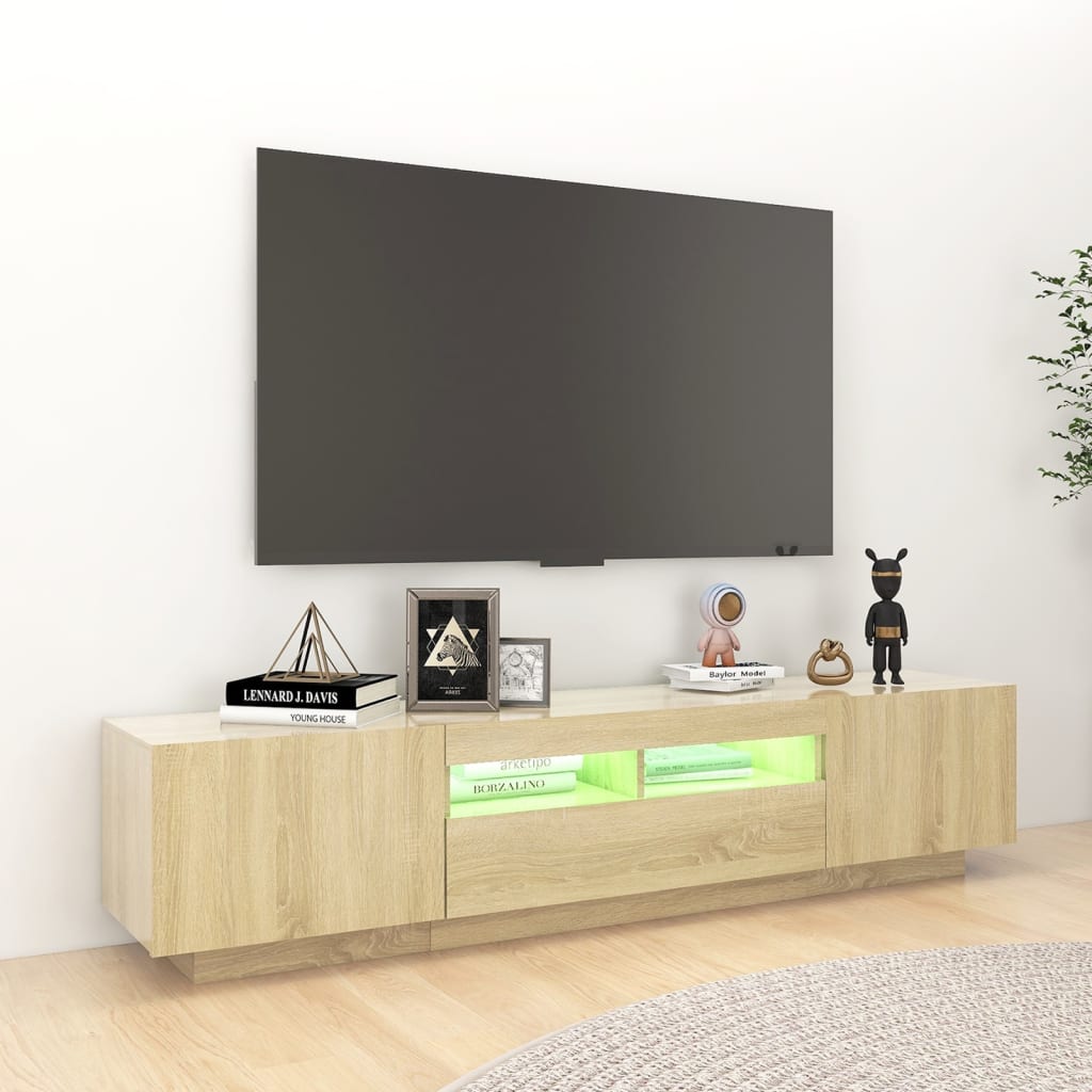 vidaXL Meuble TV avec lumières LED Chêne sonoma 180x35x40 cm