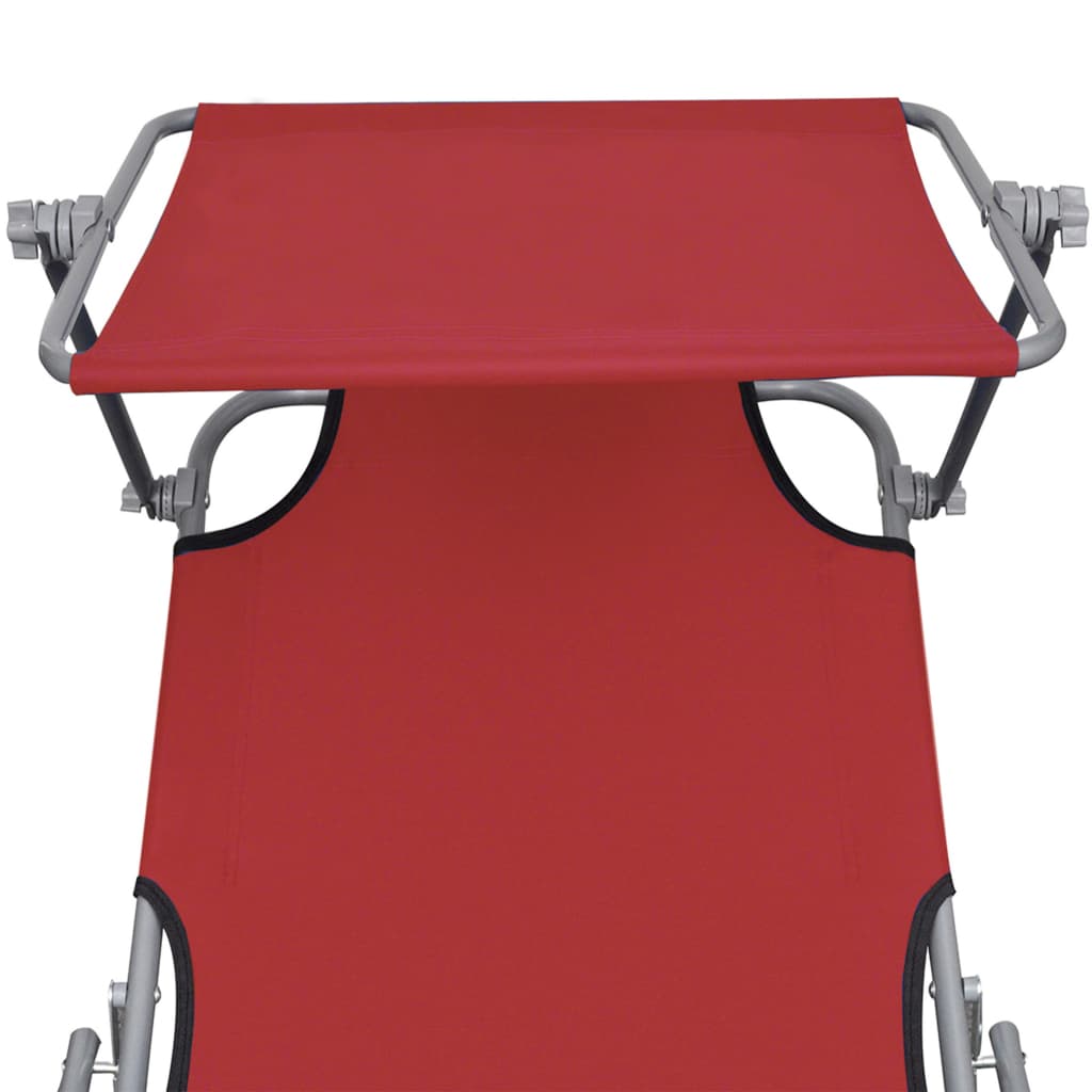 vidaXL Chaise longue pliable avec auvent Rouge Aluminium