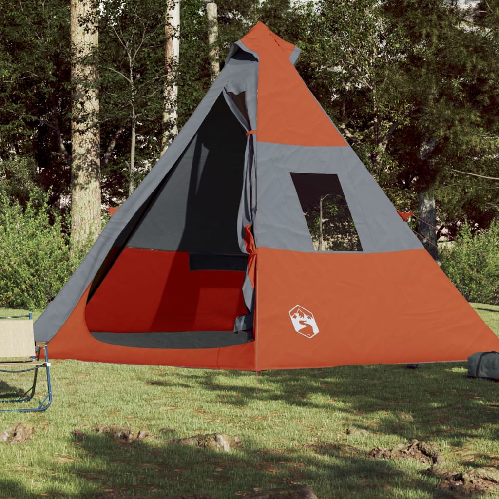 vidaXL Tente de camping tipi 7 personnes gris et orange imperméable