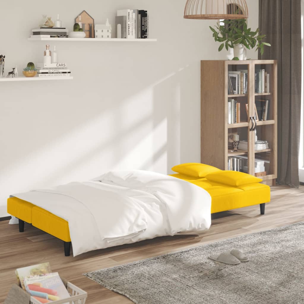 vidaXL Canapé-lit à 2 places avec deux oreillers Jaune Velours