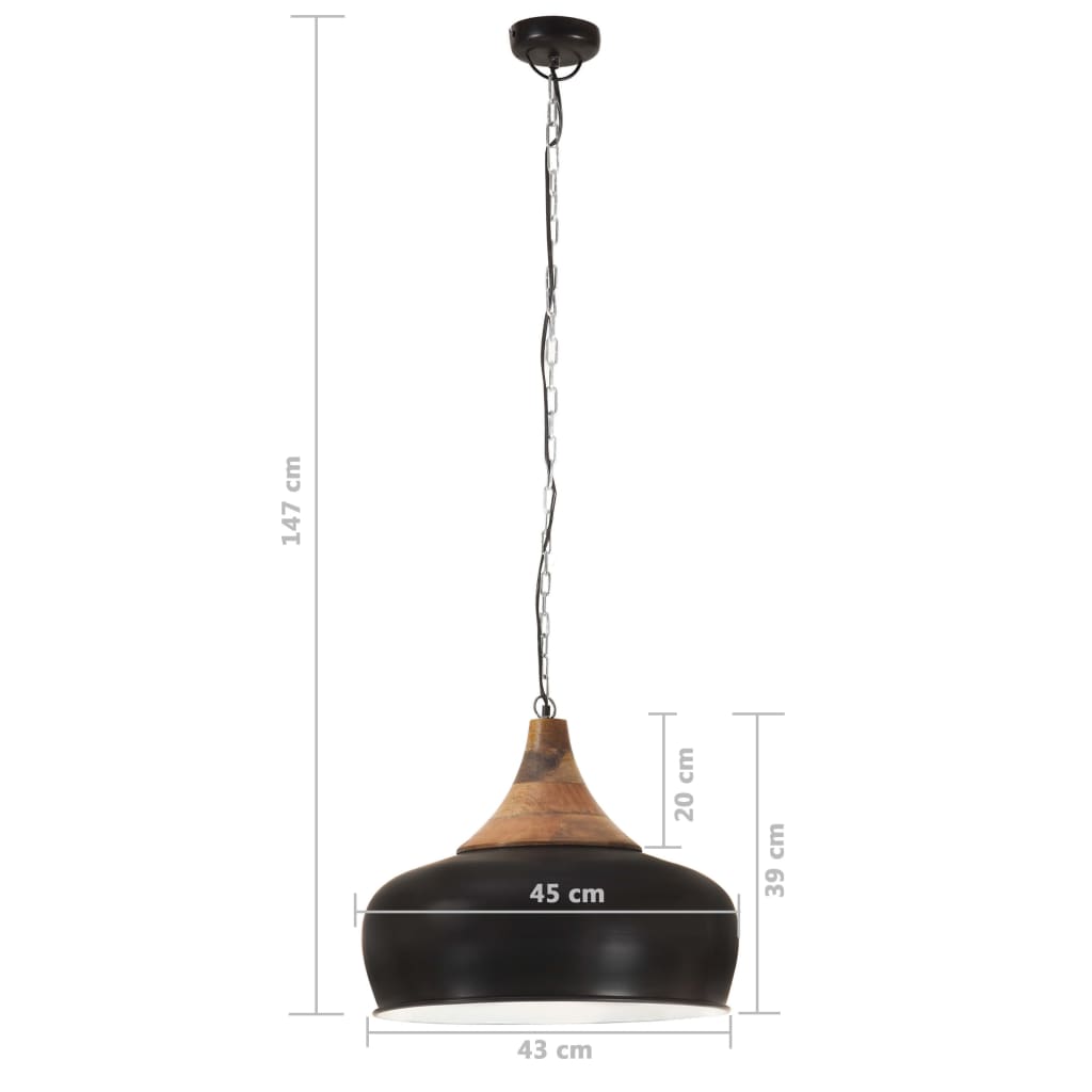 vidaXL Lampe suspendue industrielle Noir Fer et bois solide 45 cm E27
