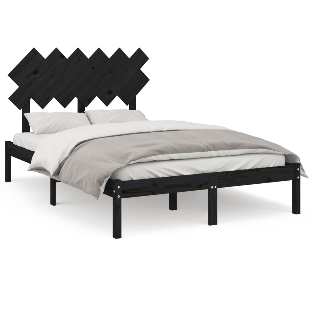 vidaXL Cadre de lit Noir 120x190 cm Petit double Bois massif