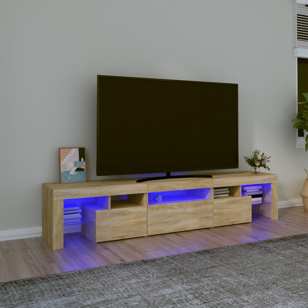 vidaXL Meuble TV avec lumières LED Chêne sonoma 200x36,5x40 cm