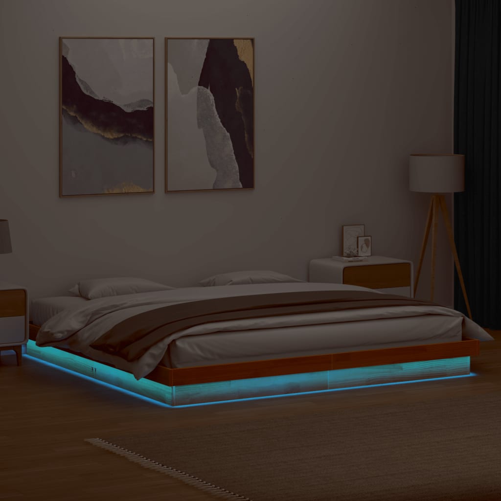 vidaXL Cadre de lit à LED cire marron 180x200 cm bois de pin massif